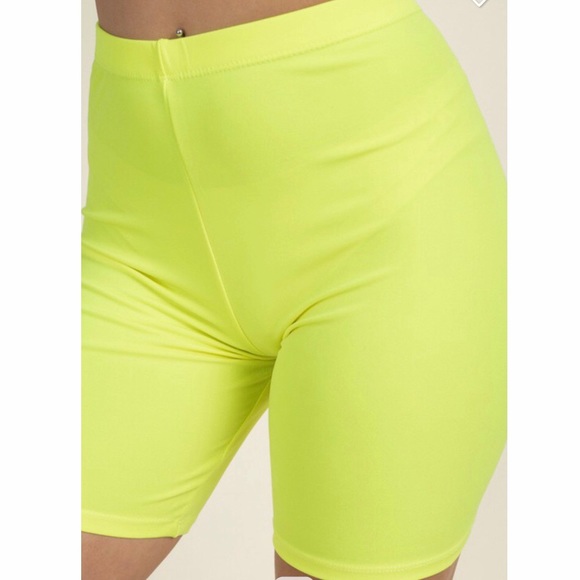 Neon Yellow High Waisted Bike Shorts - Picture 2 of 5